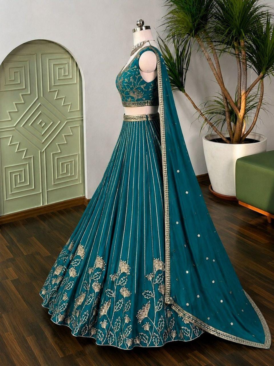 Star Georgette Lehenga Choli | Zari Sequin Embroidery, 3.5 Meter Flair, Indian Bridal Wear