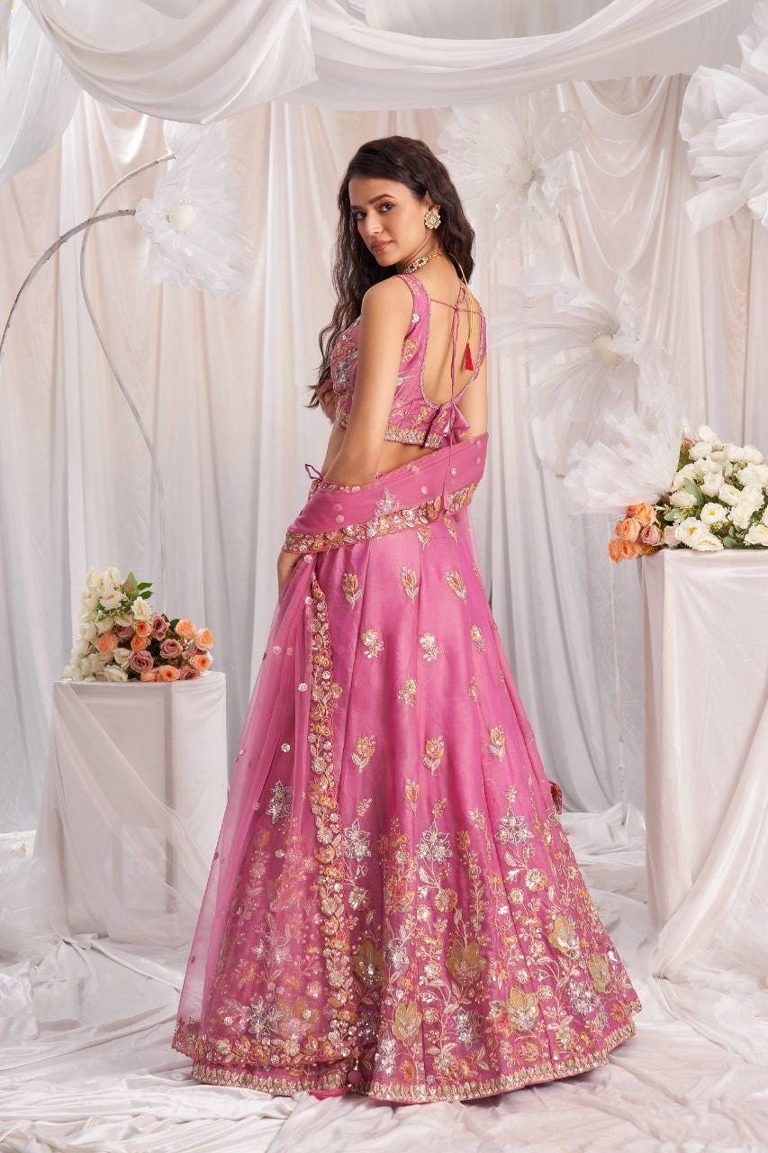 Fandy Lehenga Choli, Zari Sequin Embroidery, Semi-Stitched Wedding Guest Dress, Net Dupatta