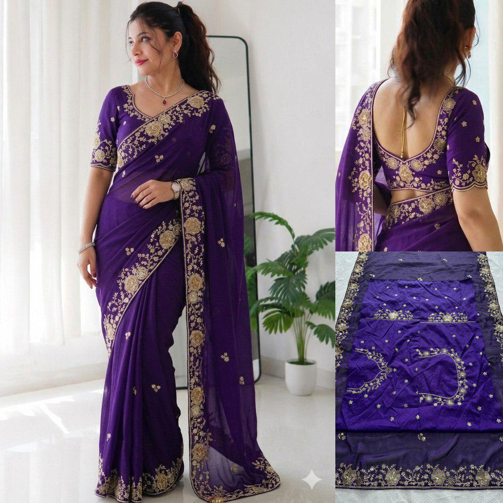Rangoli Silk Saree | Cutwork Border, Heavy Embroidery, Wedding Party Wear