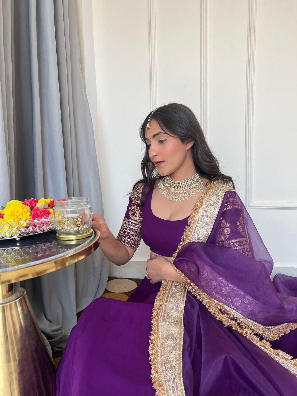 Faux Georgette Lehenga Choli | Zari Sequin Embroidery, 3.2 Meter Flair, Semi-Stitched Bridal Set