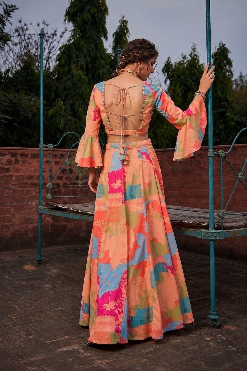 Digital Print Georgette Lehenga Choli Set | 5 Meter Flared Ready-to-Wear Indian Outfit