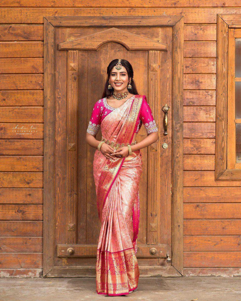 Soft Lichi Silk Saree | Rich Pallu, Jacquard Border, Wedding Party Wear