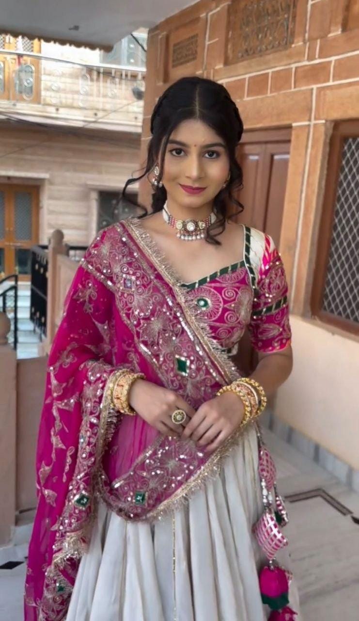 Roman Silk Lehenga Choli Set | Heavy Sequin Embroidery, Fully Stitched Bridal Wear