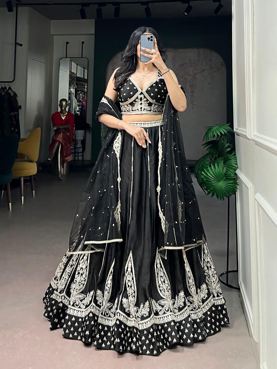 Naysha Silk Lehenga Choli Set | Thread Sequins Embroidery, 4 Meter Flair, Net Dupatta
