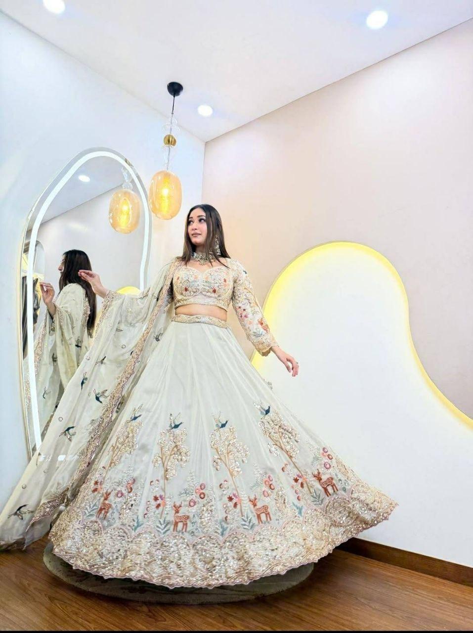 Rangoli Silk Lehenga Choli | Embroidery Cutwork Dori Sequin Work | Semi Stitched Bridal Wear