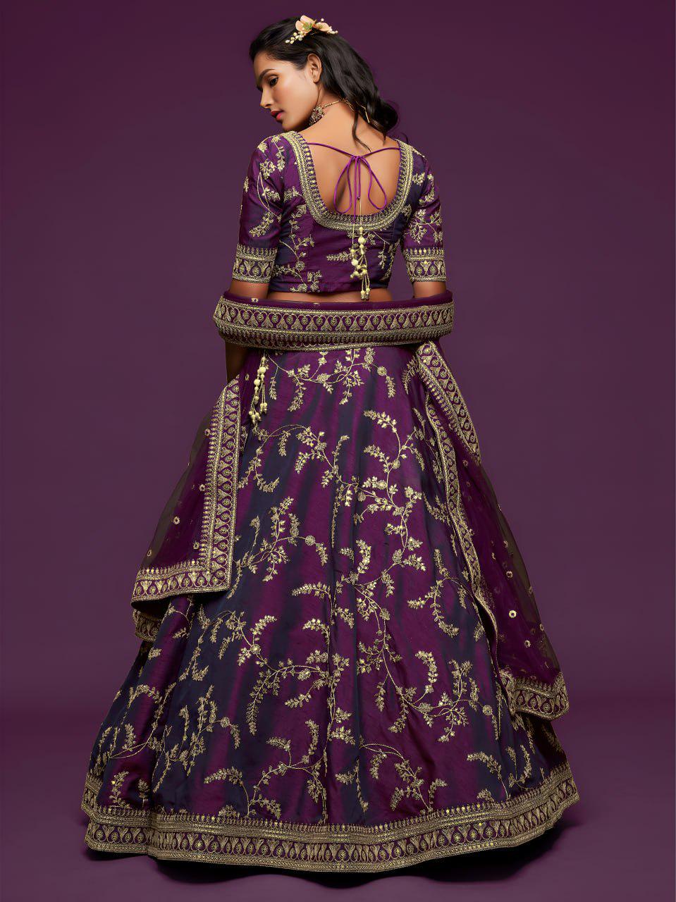 Royal Purple Art Silk Lehenga Choli Set | Zari Dori Sequins Embroidery Wedding Ensemble