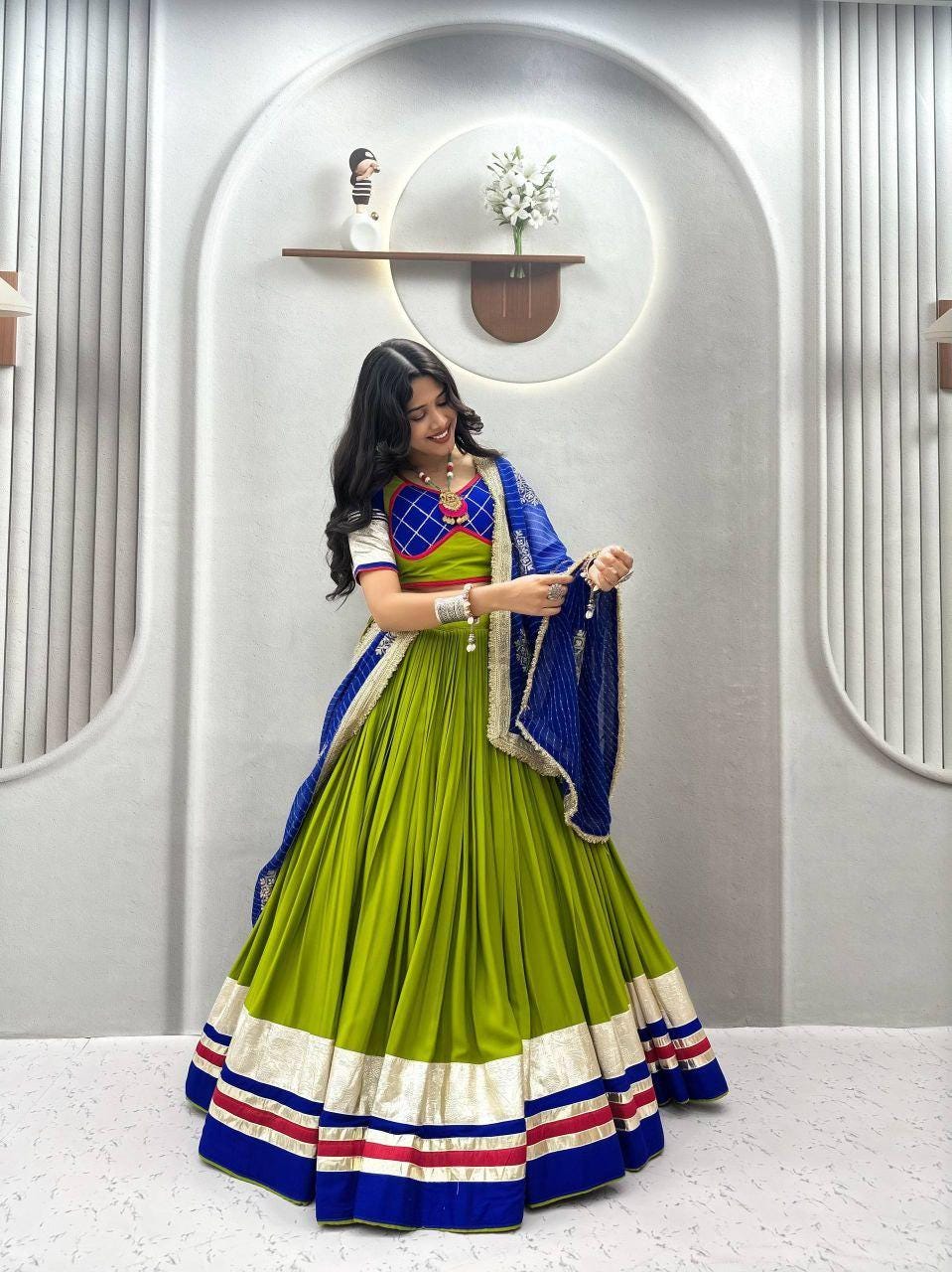 Pure Cotton Lehenga Choli Set | Heavy Ribbon Work, Lampi Lace, 6 Meter Flair