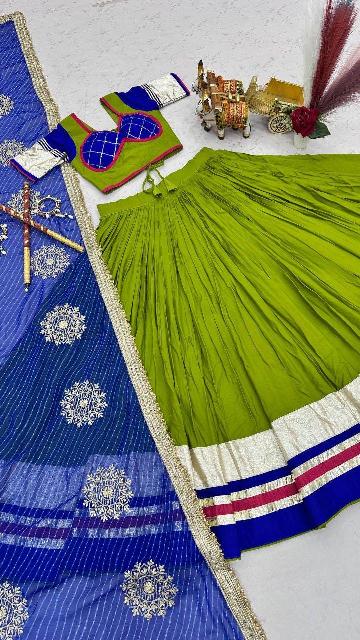 Pure Cotton Lehenga Choli Set | Heavy Ribbon Work, Lampi Lace, 6 Meter Flair