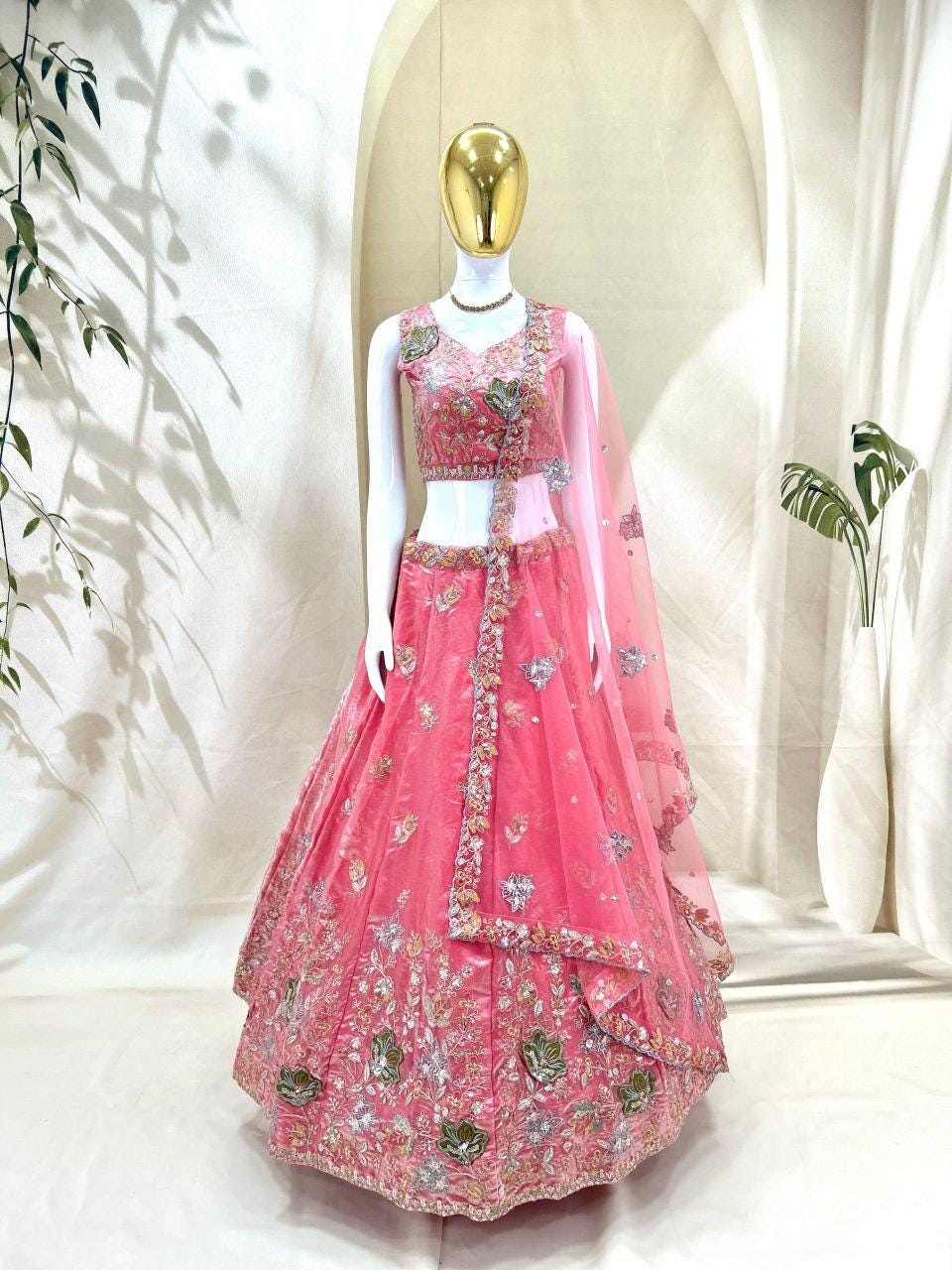 Fandy Lehenga Choli, Zari Sequin Embroidery, Semi-Stitched Wedding Guest Dress, Net Dupatta