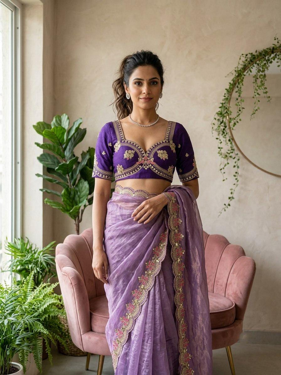 Fendy Satin Silk Saree | Embroidered Butti, Cutwork Border, Designer Wedding Wear