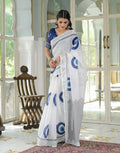 White Linen Cotton Saree | Najariya Print, Digital Pallu, Casual Everyday Wear
