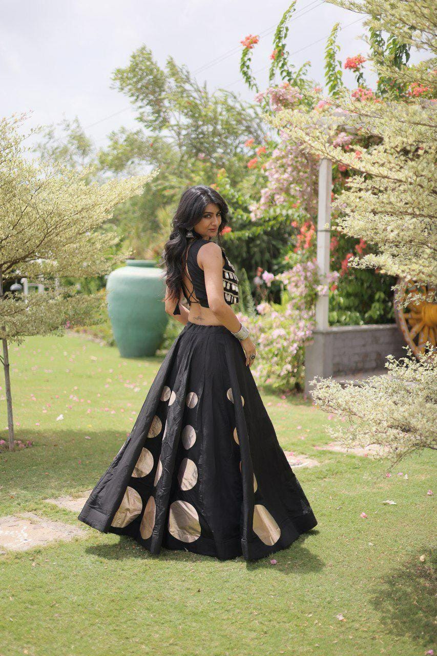 Roman Silk Lehenga Choli Set | Gota Work, Mirror Lace Blouse (Fully Stitched)