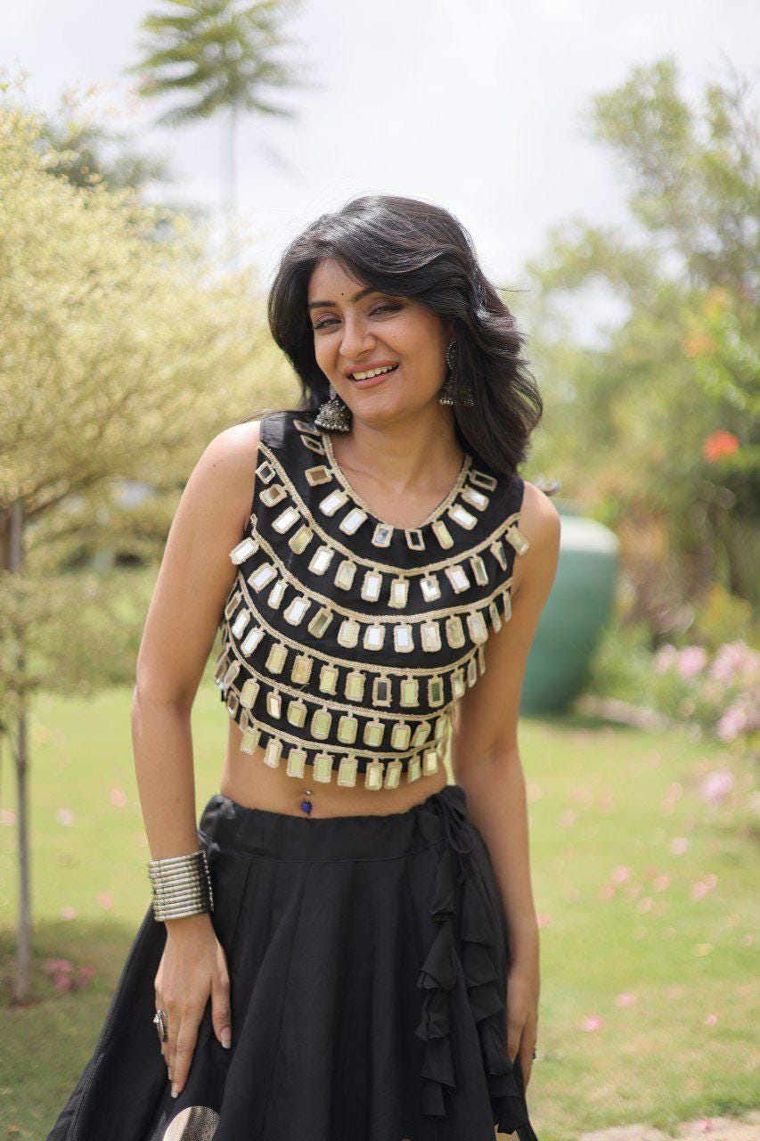 Roman Silk Lehenga Choli Set | Gota Work, Mirror Lace Blouse (Fully Stitched)