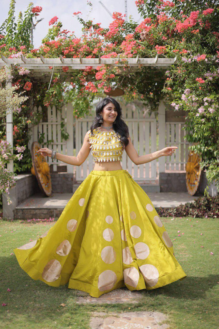 Roman Silk Lehenga Choli Set | Gota Work, Mirror Lace Blouse, Festive Wear