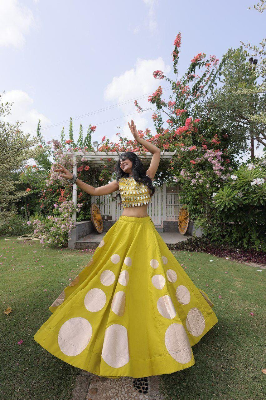 Roman Silk Lehenga Choli Set | Gota Work, Mirror Lace Blouse, Festive Wear