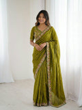 Fendy Satin Silk Saree | Embroidery, Cutwork Border, Designer Wedding Wear