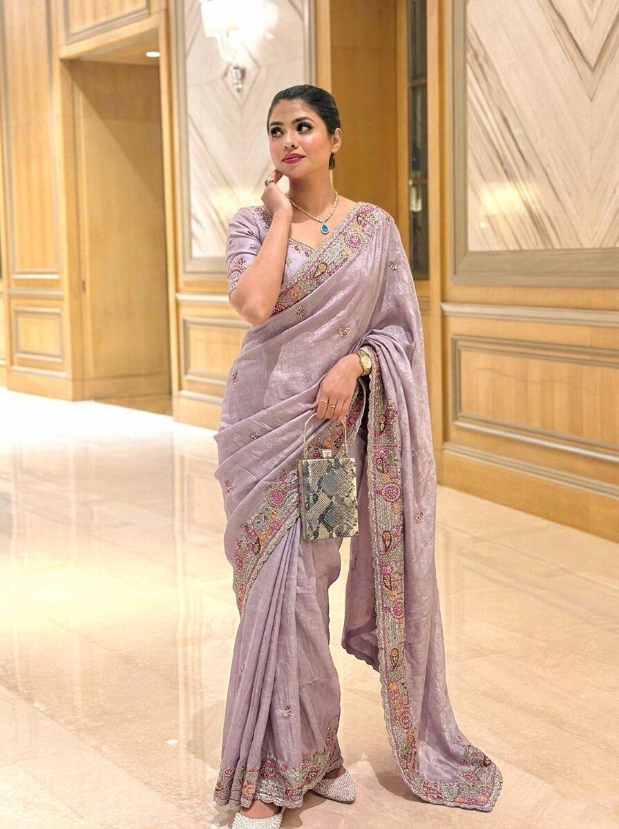 Soft Tissue Chiffon Silk Saree with Zarkan Embroidery | Designer Wedding Wear Blouse