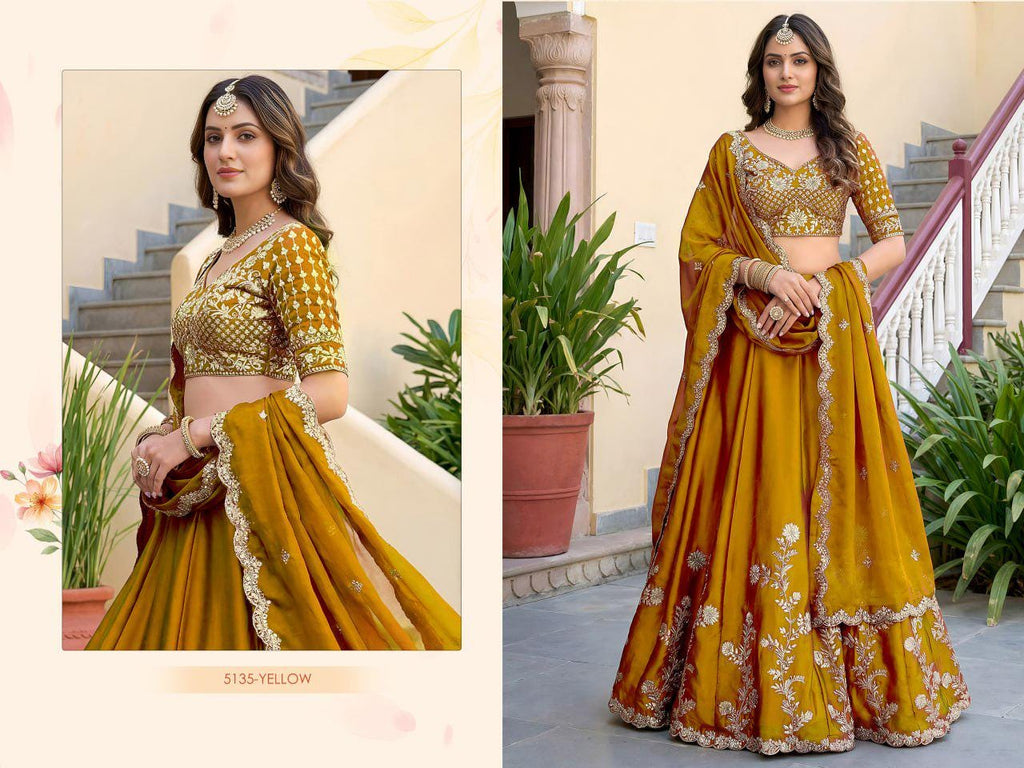 Rangoli Silk Lehenga Choli Set, Zari Dori Sequins Embroidery, Semi-Stitched Wedding Outfit