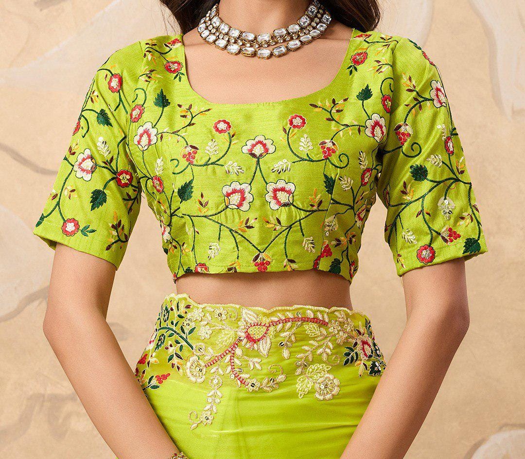 Paper Silk Saree Embroidered Sequins Cutwork Border | Designer Wedding Party Wear Blouse