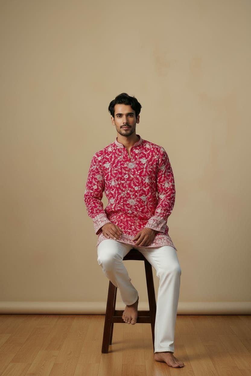 Embroidered Roman Silk Kurta | Multi Sequins Designer Ethnic Wear (S-XL)