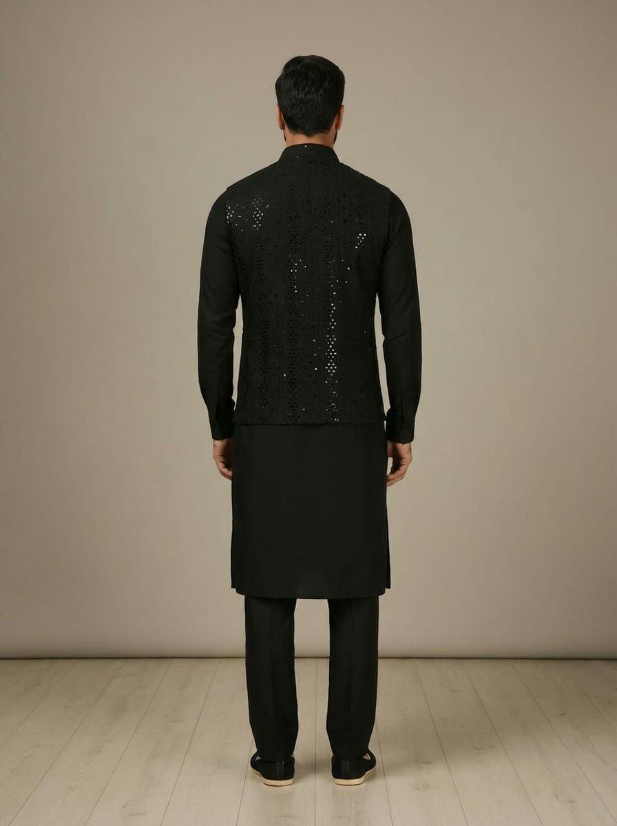 Chanderi Kurta Pant Set with Embroidered Koti | Festive Wedding Party Wear 3-Piece Outfit