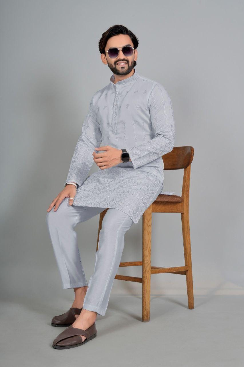 Men's Cotton Silk Kurta Pajama Set | Traditional Indian Ethnic Wear, Festive Occasions