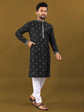 Men's Matka Silk Kurta Pajama Set | Silver Zari Embroidered Buti, Festive Wear