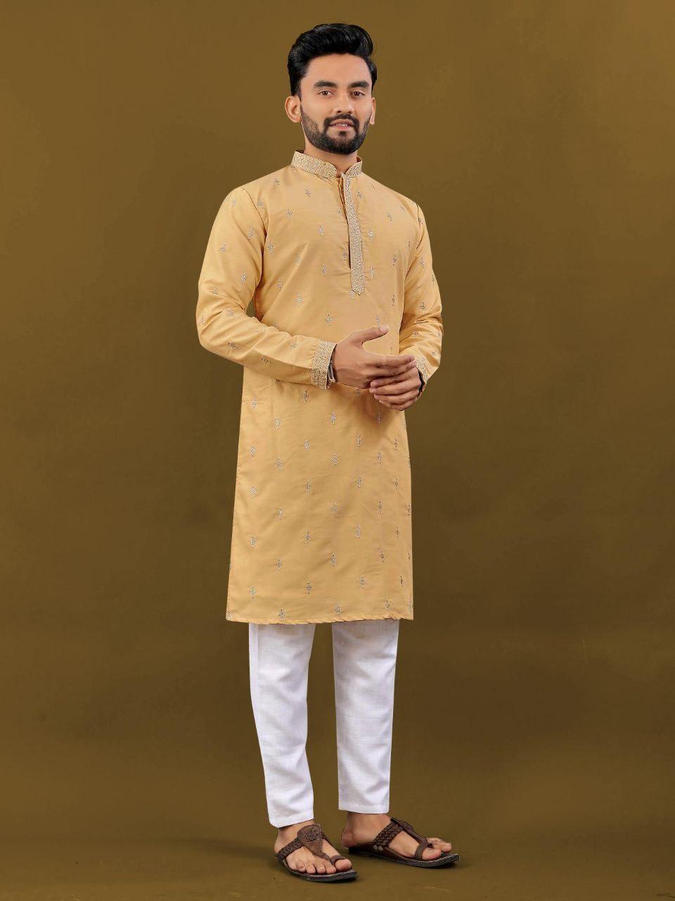 Men's Matka Silk Kurta Pajama Set | Silver Zari Embroidered Buti, Festive Wear