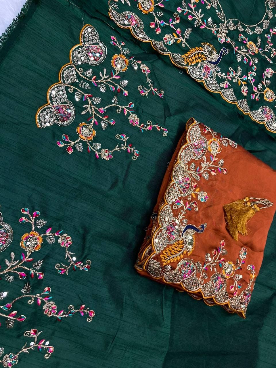 Rangoli Silk Saree | White Coding, Multi Embroidery, C-Pallu, Cutwork Border, Unstitched Blouse