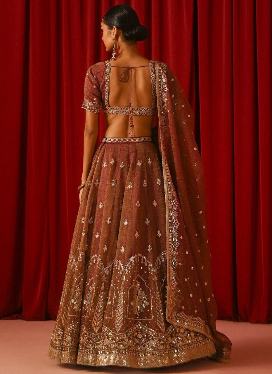 Fandy Silk Lehenga Choli Set, Zari Sequins Embroidery, Wedding Festive Wear