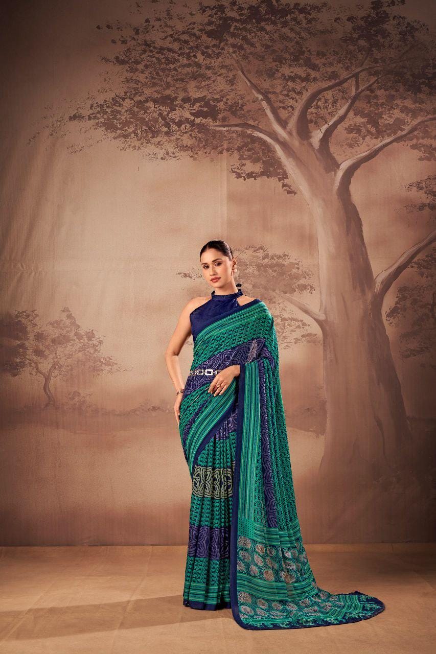 Printed Poly Mal Cotton Saree | Lightweight Everyday Cotton Blend Saree with Unstitched Blouse | Casual, Office & Festive Indian Saree