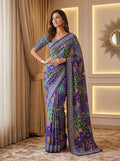 Chinon Ajrak Print Saree with Real Mirror Work | Festive Wedding Wear Blouse
