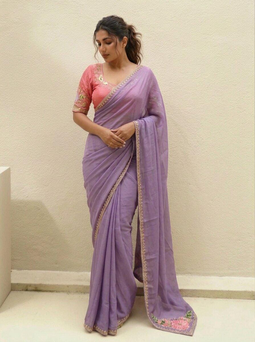 Rangoli Silk Saree with Embroidered Butti, Cutwork Border | Designer Wedding Wear