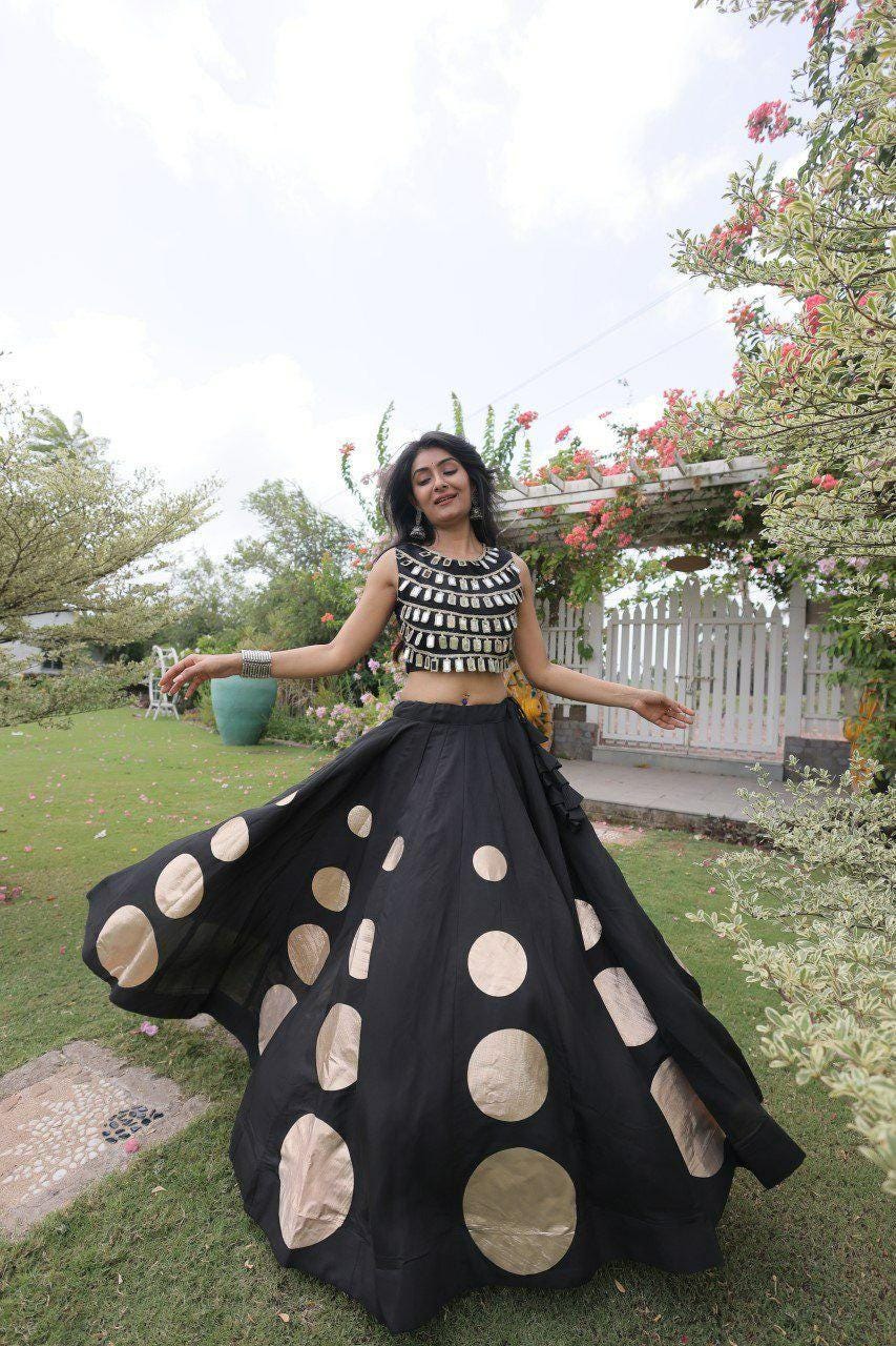 Roman Silk Lehenga Choli Set | Gota Work, Mirror Lace Blouse (Fully Stitched)