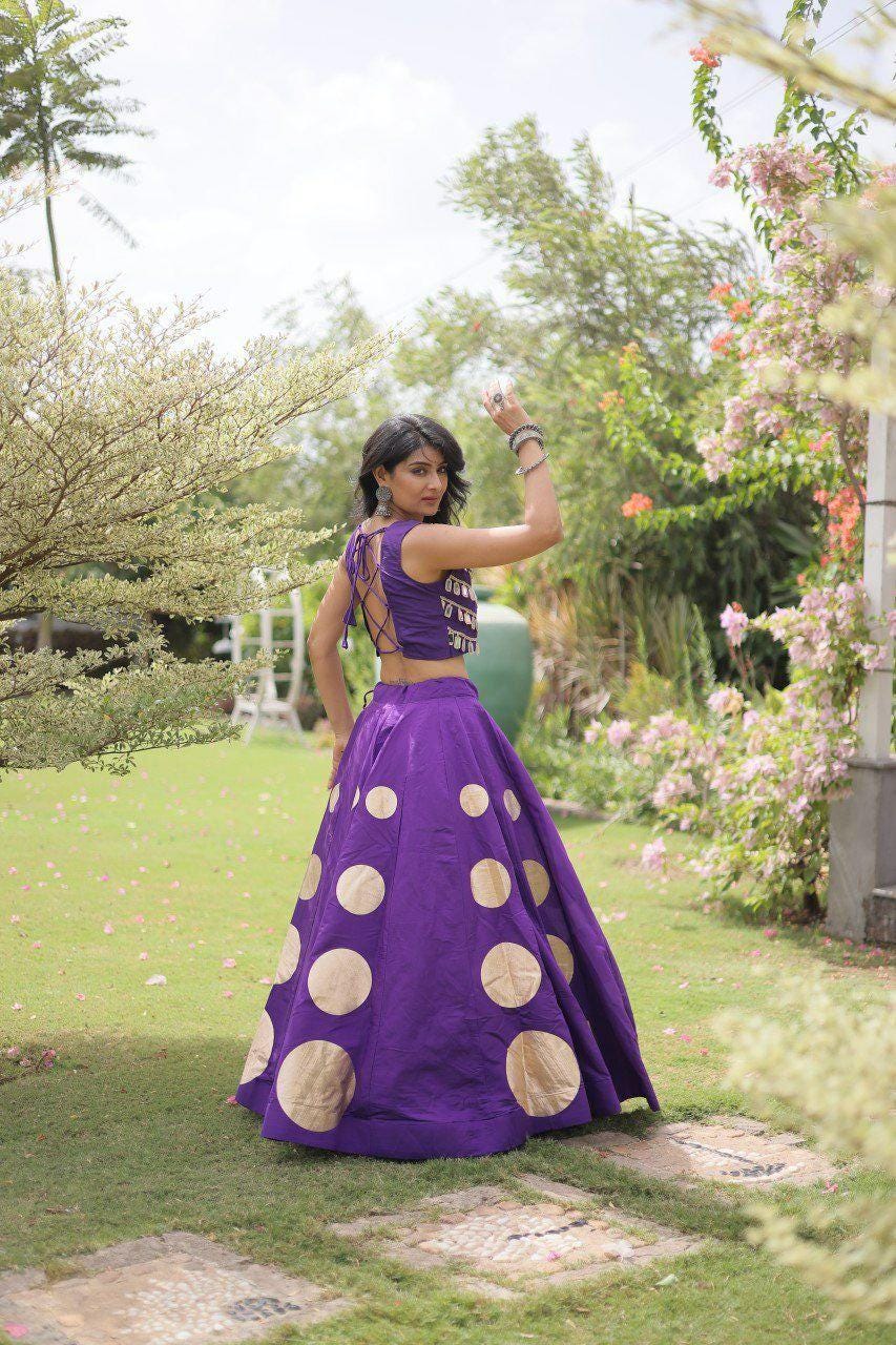 Roman Silk Lehenga Choli Set | Gota Work, Mirror Lace Blouse, Festive Wear