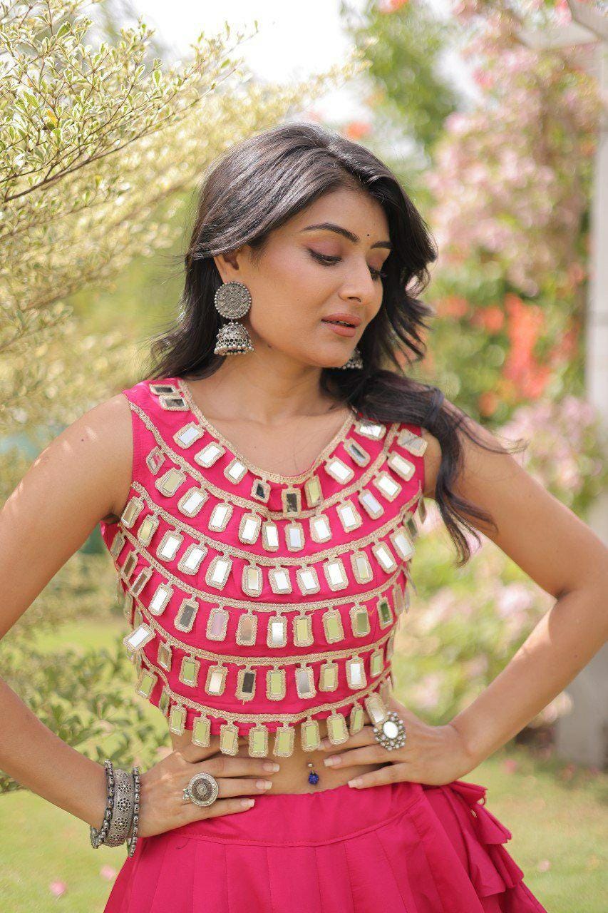 Roman Silk Lehenga Choli Set | Gota Mirror Work Festive Wedding Wear