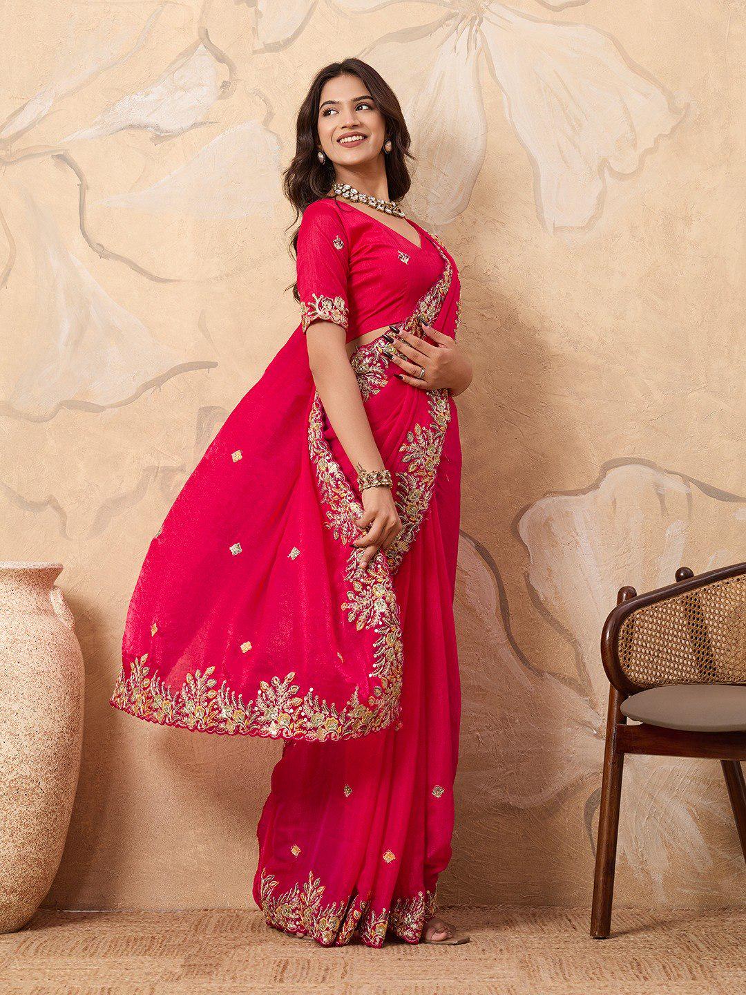 Soft Fendy Chiffon Saree with Embroidered Cutwork Border | Designer Wedding Party Wear Blouse