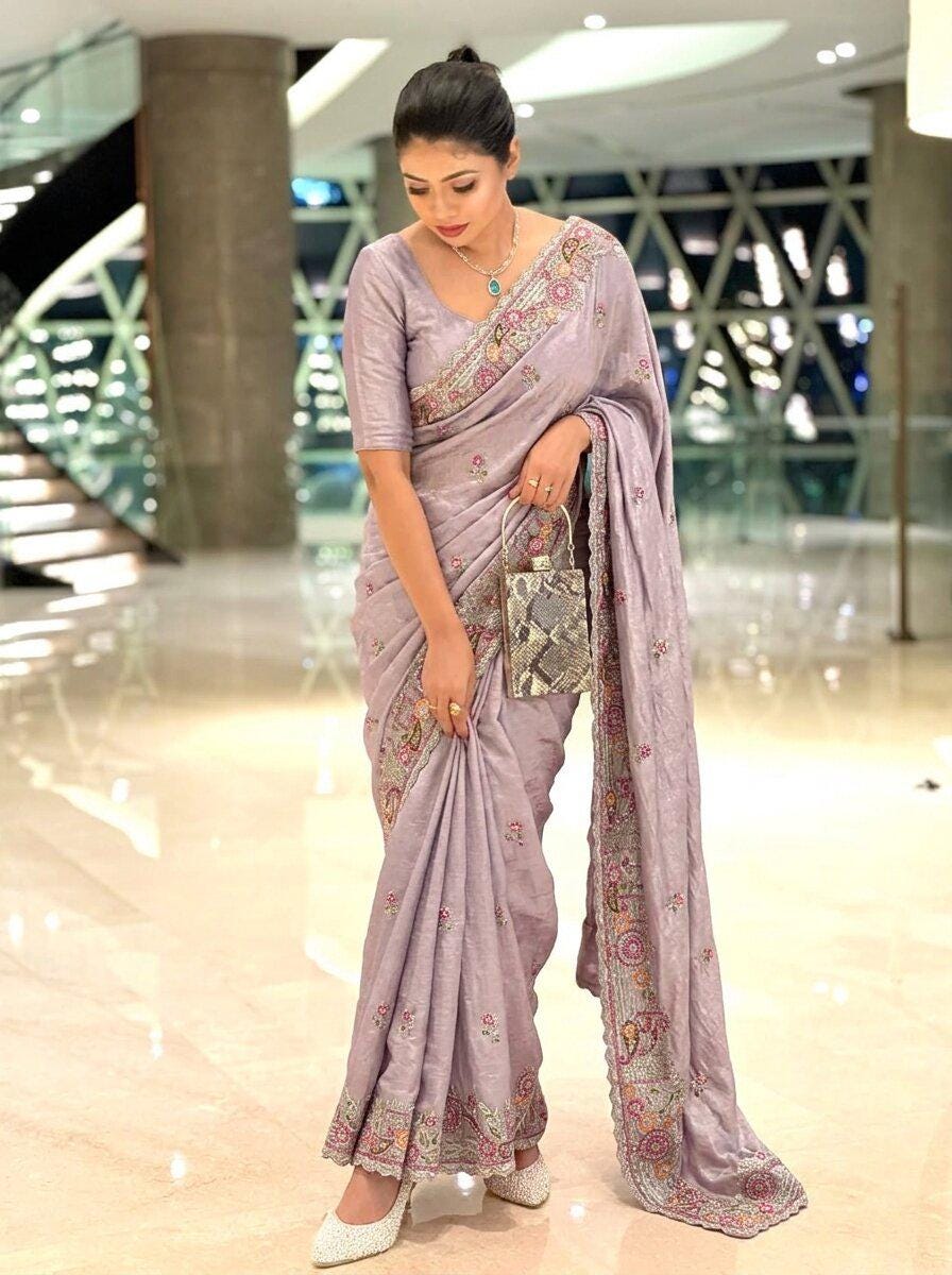Soft Tissue Chiffon Silk Saree with Zarkan Embroidery | Designer Wedding Wear Blouse