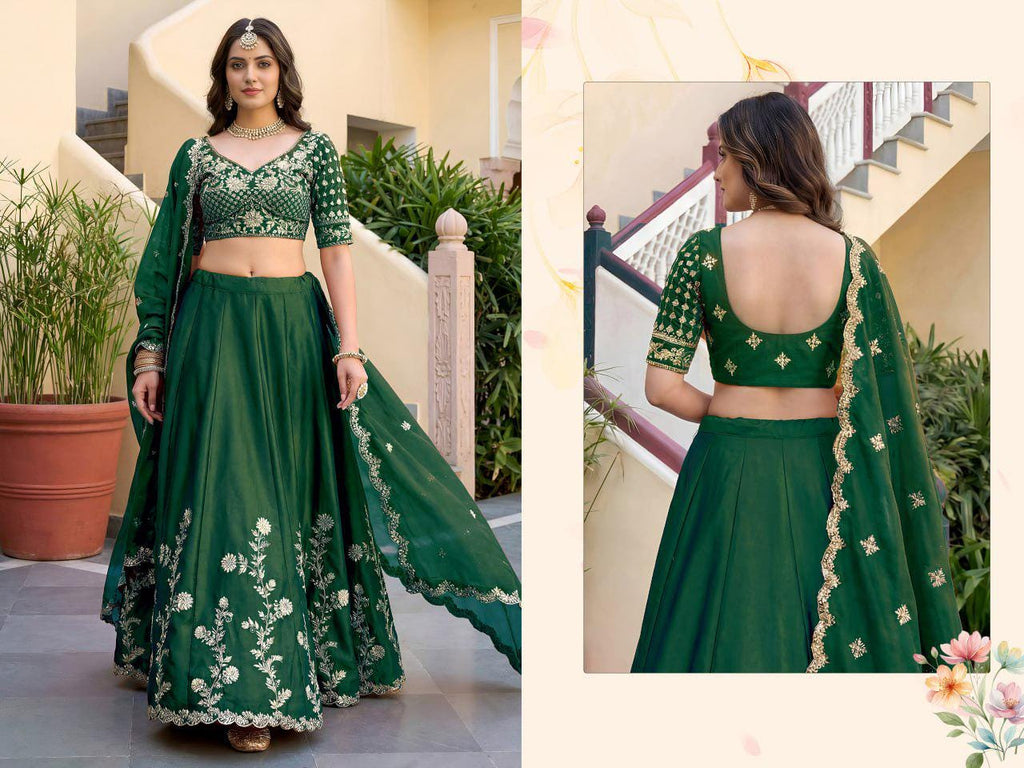 Rangoli Silk Lehenga Choli Set, Zari Dori Sequins Embroidery, Semi-Stitched Wedding Outfit