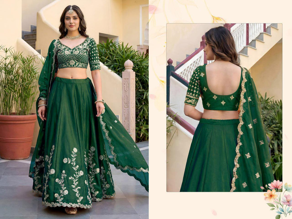 Rangoli Silk Lehenga Choli Set, Zari Dori Sequins Embroidery, Semi-Stitched Wedding Outfit