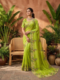 Paper Silk Saree Embroidered Sequins Cutwork Border | Designer Wedding Party Wear Blouse
