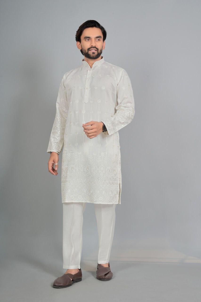 Men's Cotton Silk Kurta Pajama Set | Traditional Indian Ethnic Wear, Festive Occasion