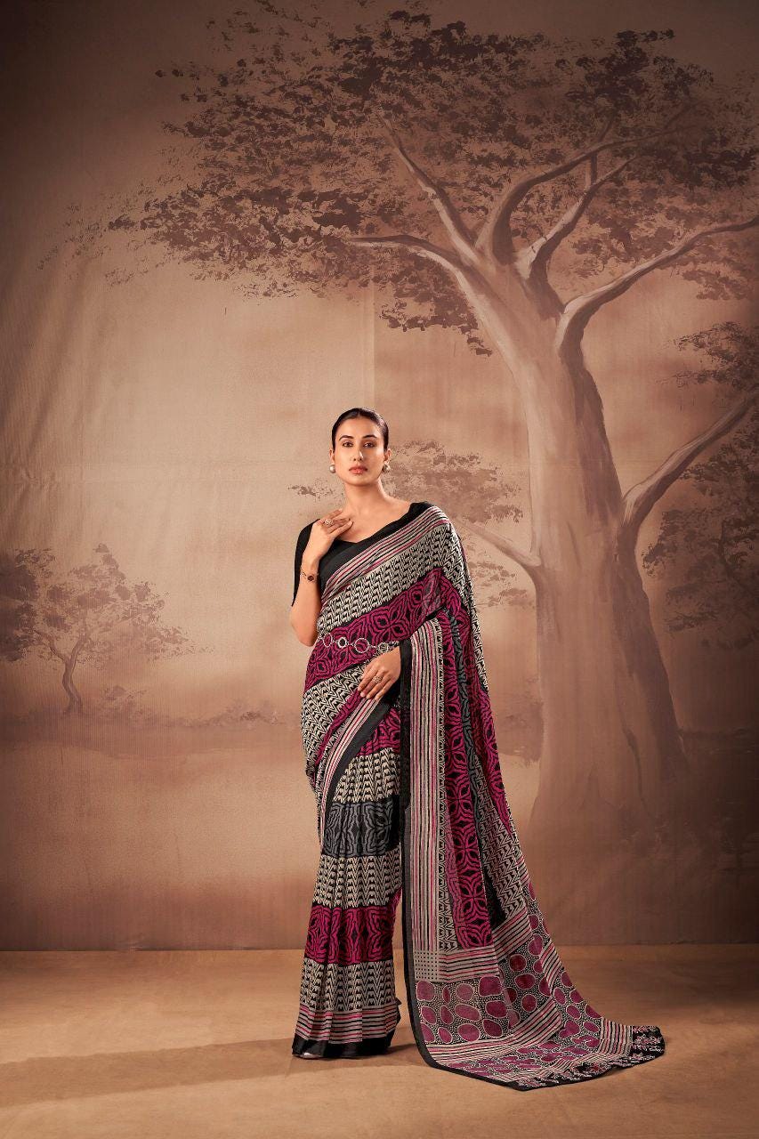 Printed Poly Mal Cotton Saree | Lightweight Everyday Cotton Blend Saree with Unstitched Blouse | Casual, Office & Festive Indian Saree