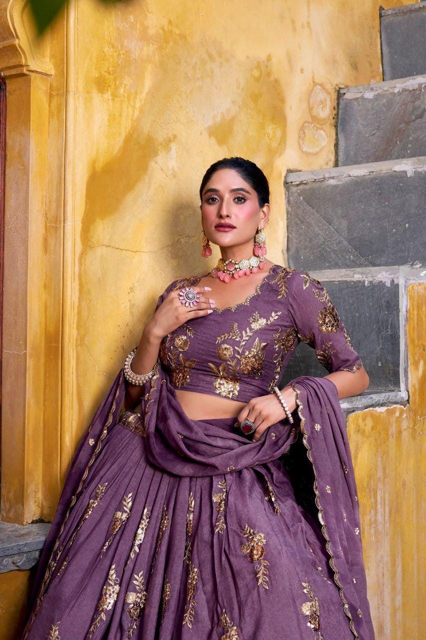 Chocolate Crush Lehenga Choli Set | Sequins Thread Embroidered Wedding Wear