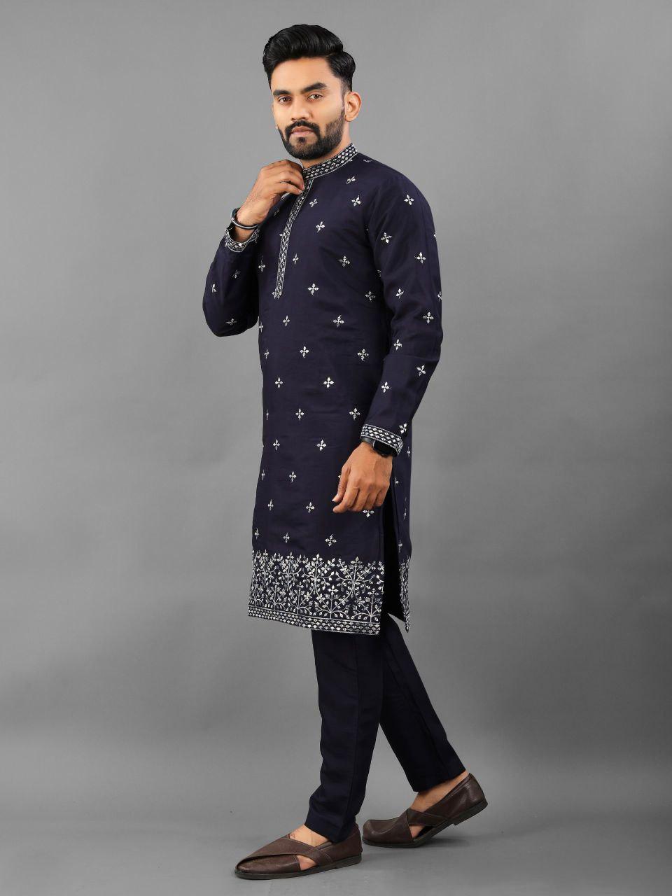 Men's Roman Silk Kurta Pajama Set | Pushpa Designer Ethnic Wear, Festive Indian Outfit