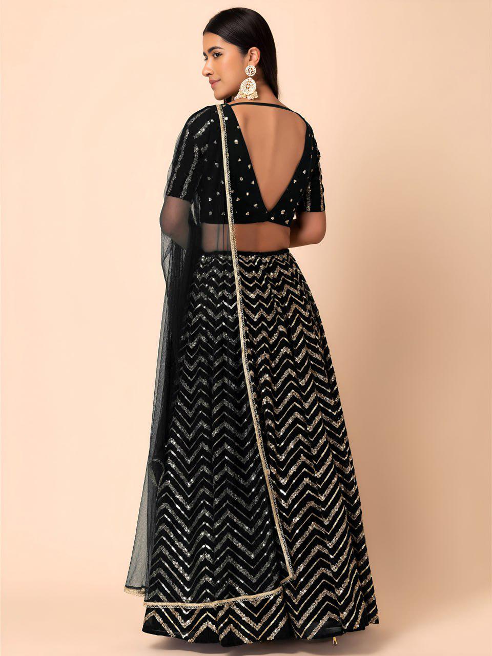 Black Georgette Lehenga Choli Set | Sequin Embroidered Wedding Party Wear (Semi-Stitched)