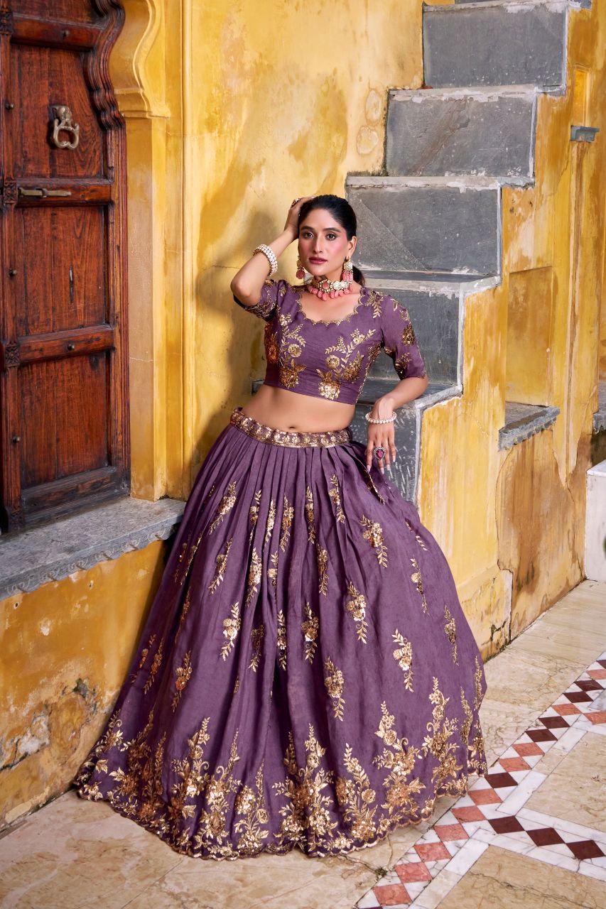 Chocolate Crush Lehenga Choli Set | Sequins Thread Embroidered Wedding Wear