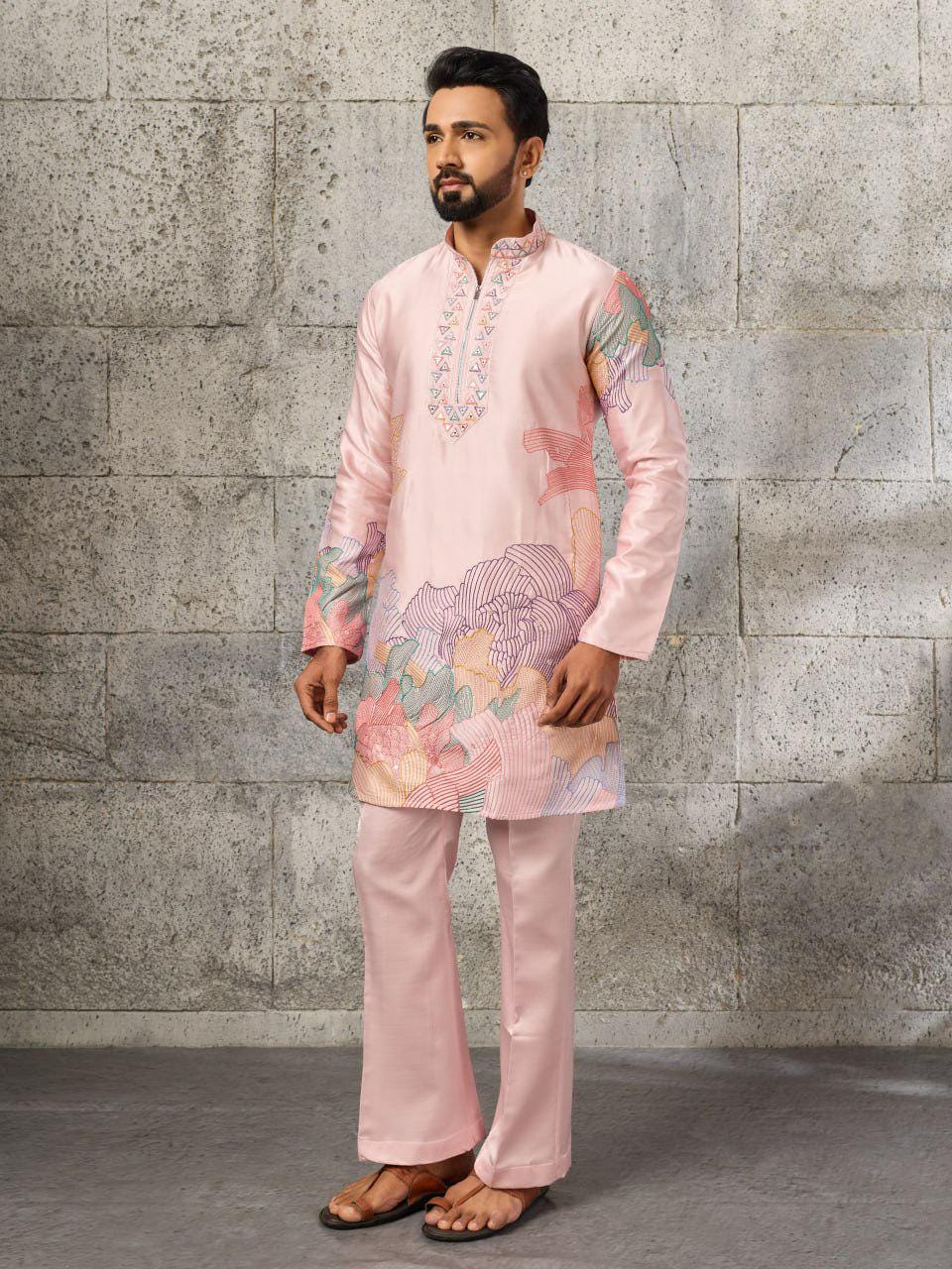 Men's Silk Kurta Pant Set | Thread Sequin Embroidery, Festive Wedding Outfit