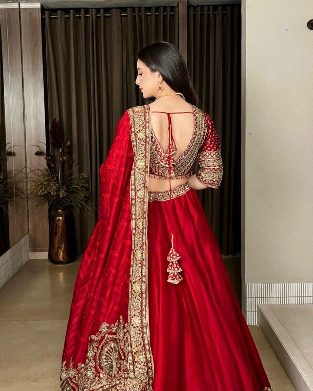 Chinon Silk Lehenga Choli Set | Sequin Embroidered, Digital Print Dupatta, Crystal Blouse