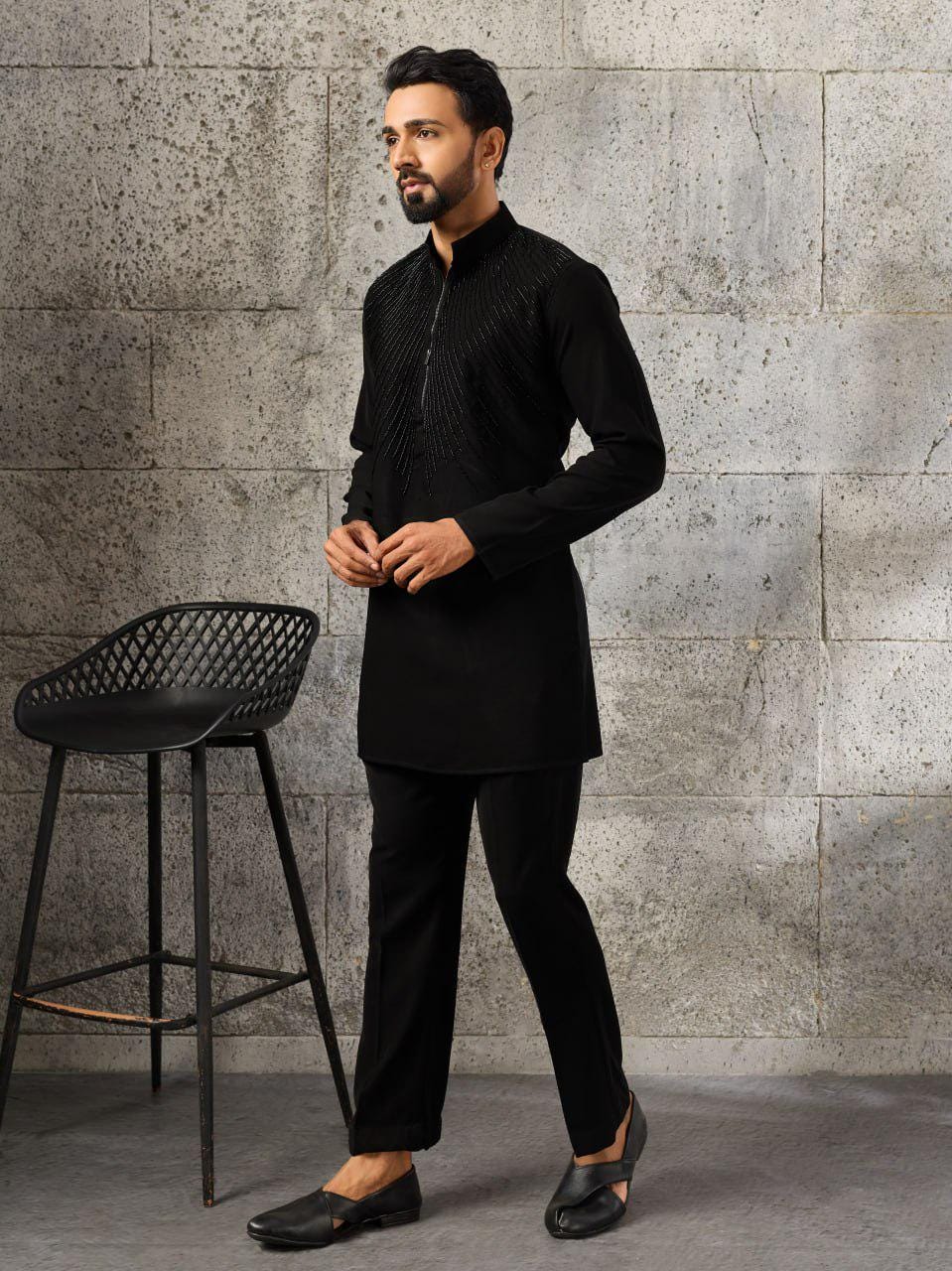 Men's Japanese Fabric Kurta Pant Set | Designer Beads Work Ethnic Wear